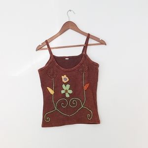 Mystic Mountain embroidered flower tank top